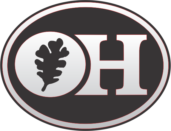 Oak Hill O H logo with oak leaf in center of O