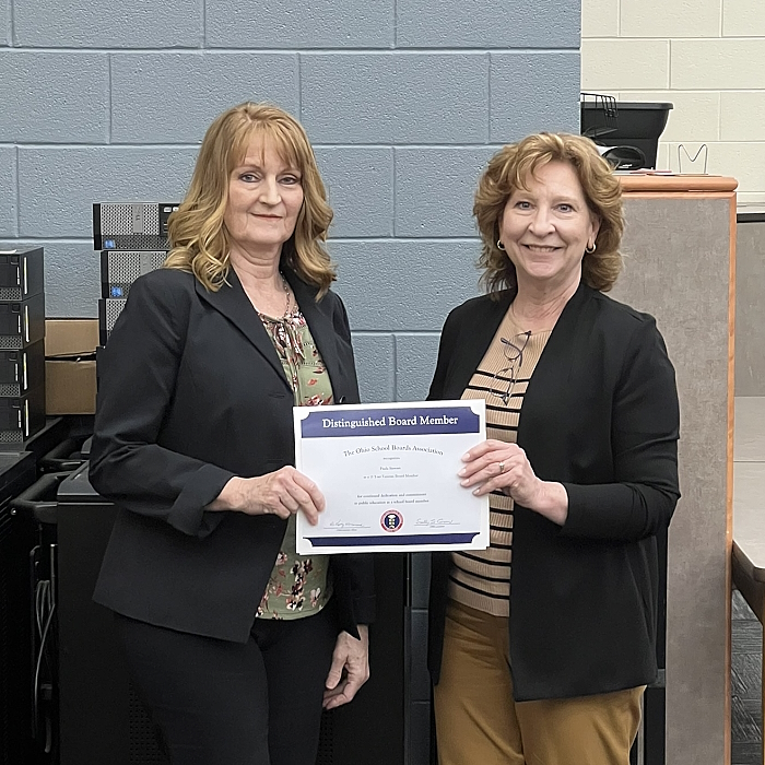 BOE apr24 Board President Paula Stewart Debbie West OSBA SE Region Manager